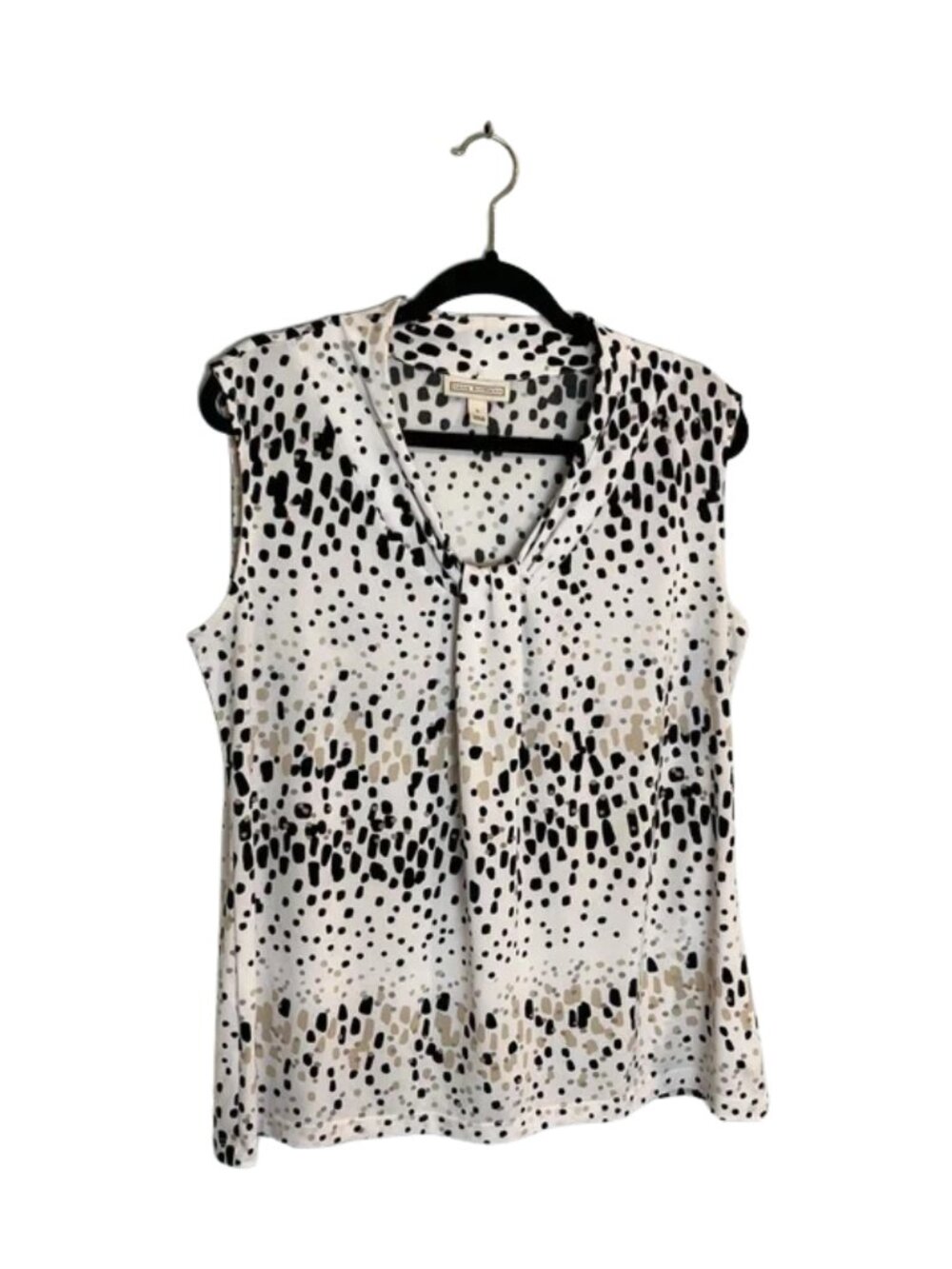 Dana Buchman Women's Sleeveless Polka Dot Blouse Top Black And White Size L